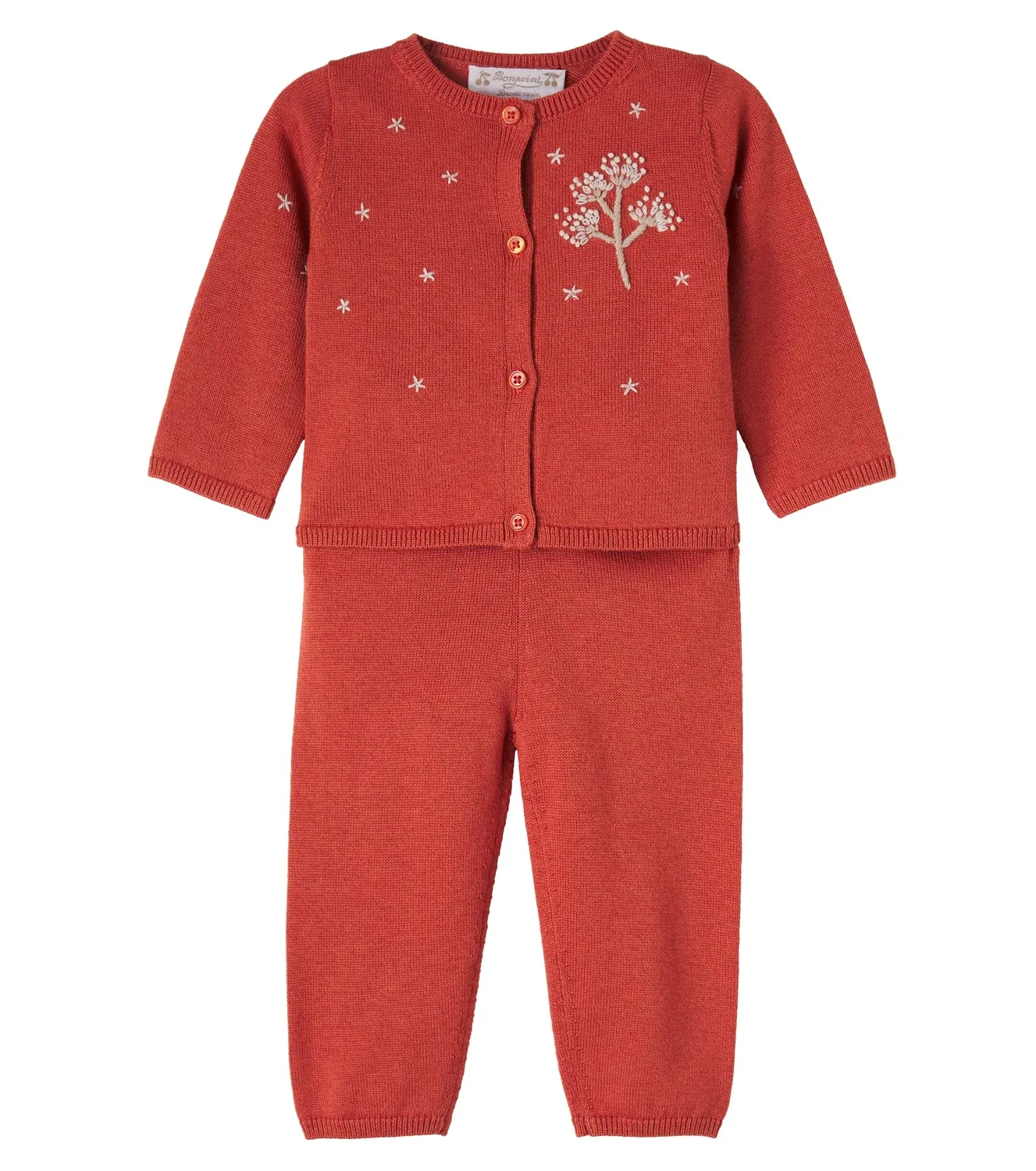 Комплект из кардигана и брюк из шерсти и хлопка Bonpoint Baby Melnie, Orange