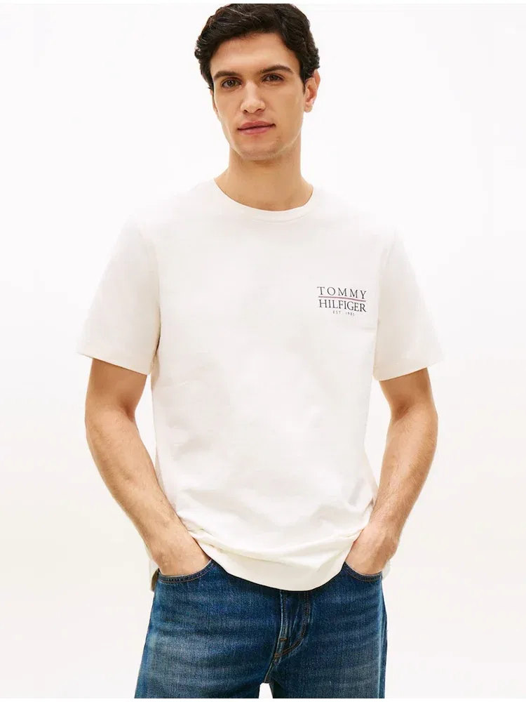 Футболка с принтом Heritage Text TOMMY HILFIGER, Ivory