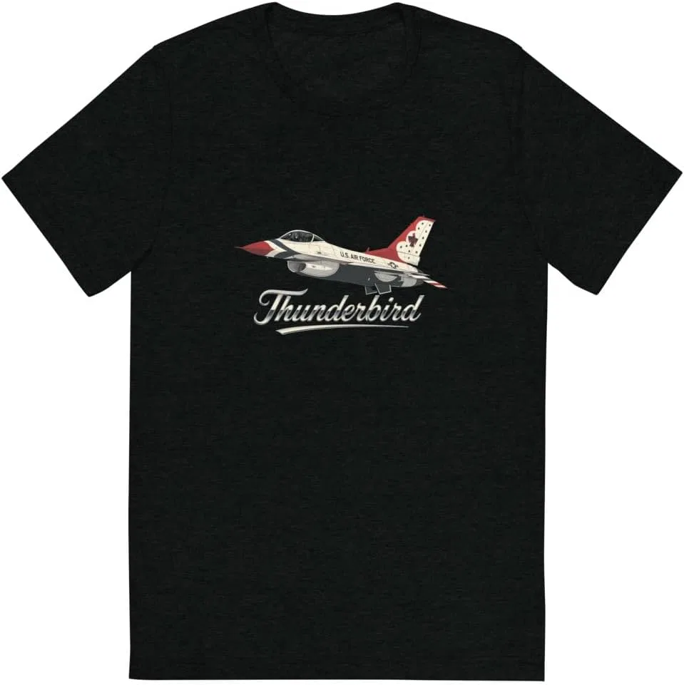 Мужская футболка с принтом F-16 Thunderbird Generic, Solid Black Triblend