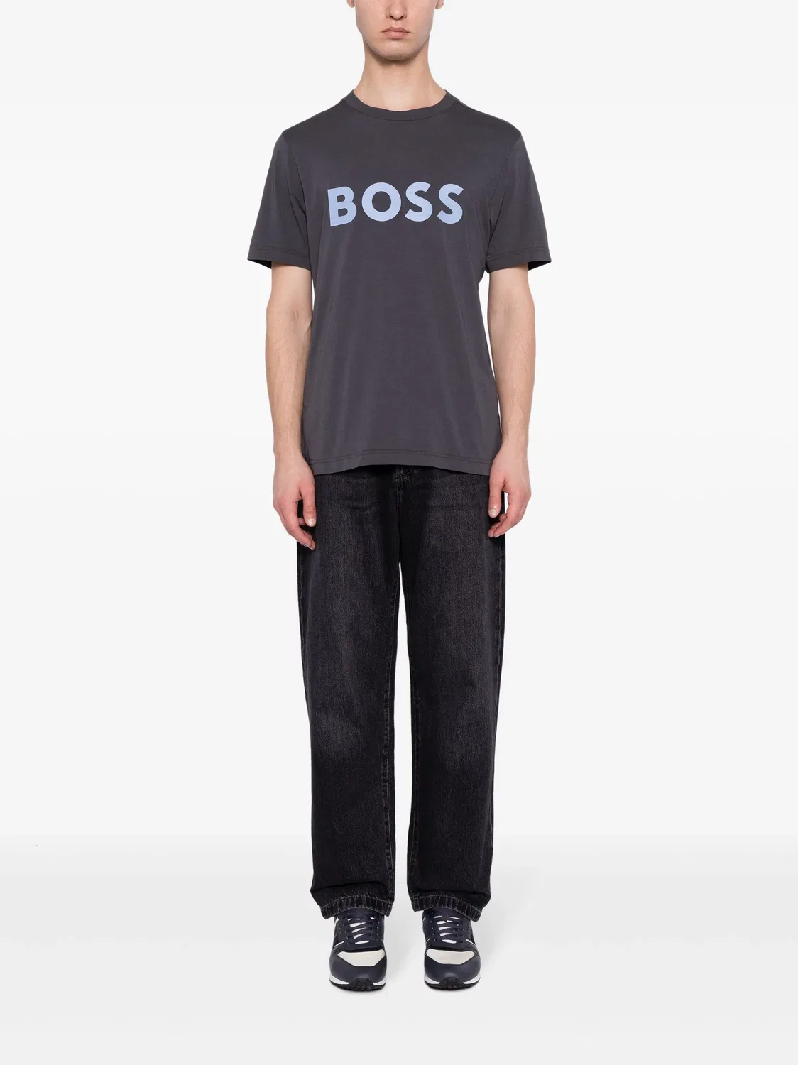 BOSS Футболка с логотипом темно-серого цвета — фото 4