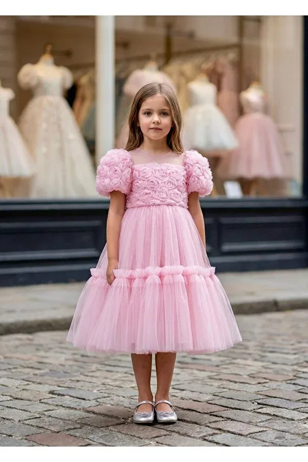 Детское платье для девочек с принтом Flower Applique Miaras Baby, Pink