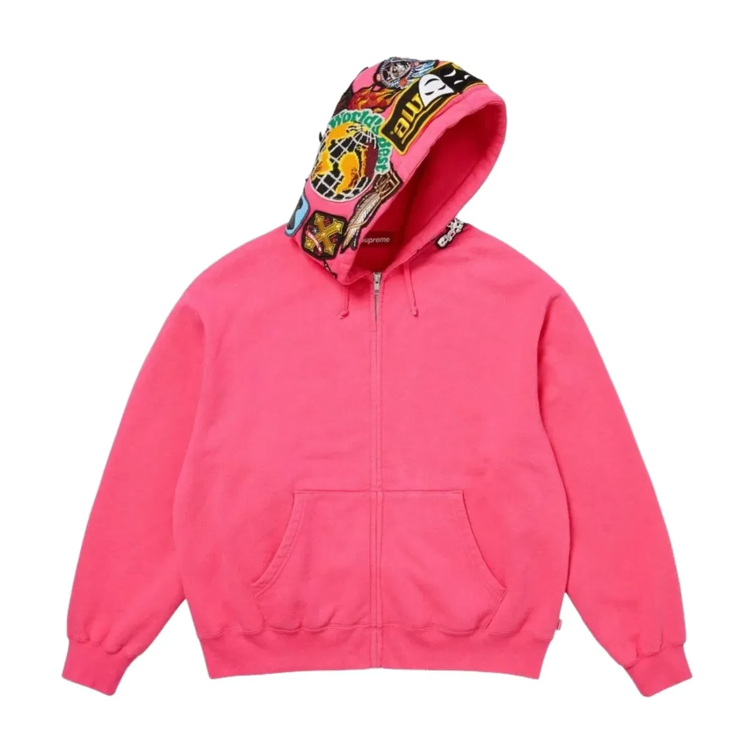 Мужское худи FW26 Patches Zip Up Hooded Sweatshirt 'Pink' Supreme, розовый — фото 2