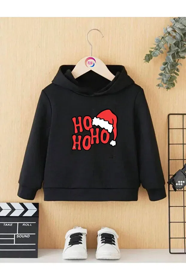 Детское худи для мальчиков с принтом Pelna, Black Hoodiehohoho