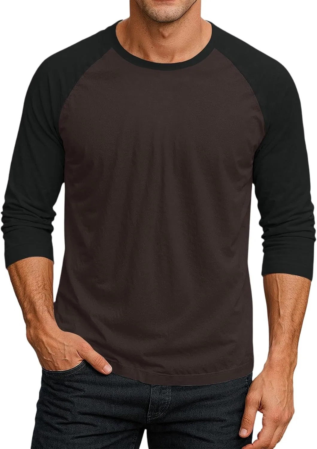 Мужская футболка с блокированным цветом 3/4 рукава Oversized, Brown