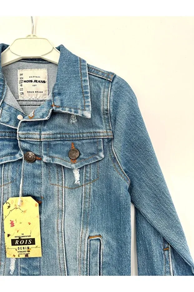 Джинсовая куртка для девочки с эффектом потертости Rois Kids — фото 2