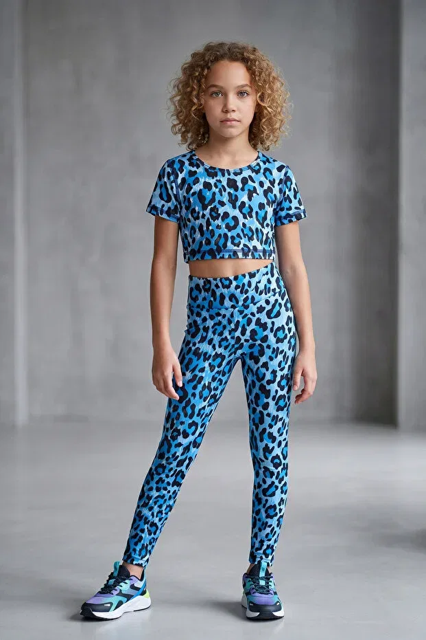 Детские спортивные леггинсы с принтом Wildly Patterned Colorinas, Indigo