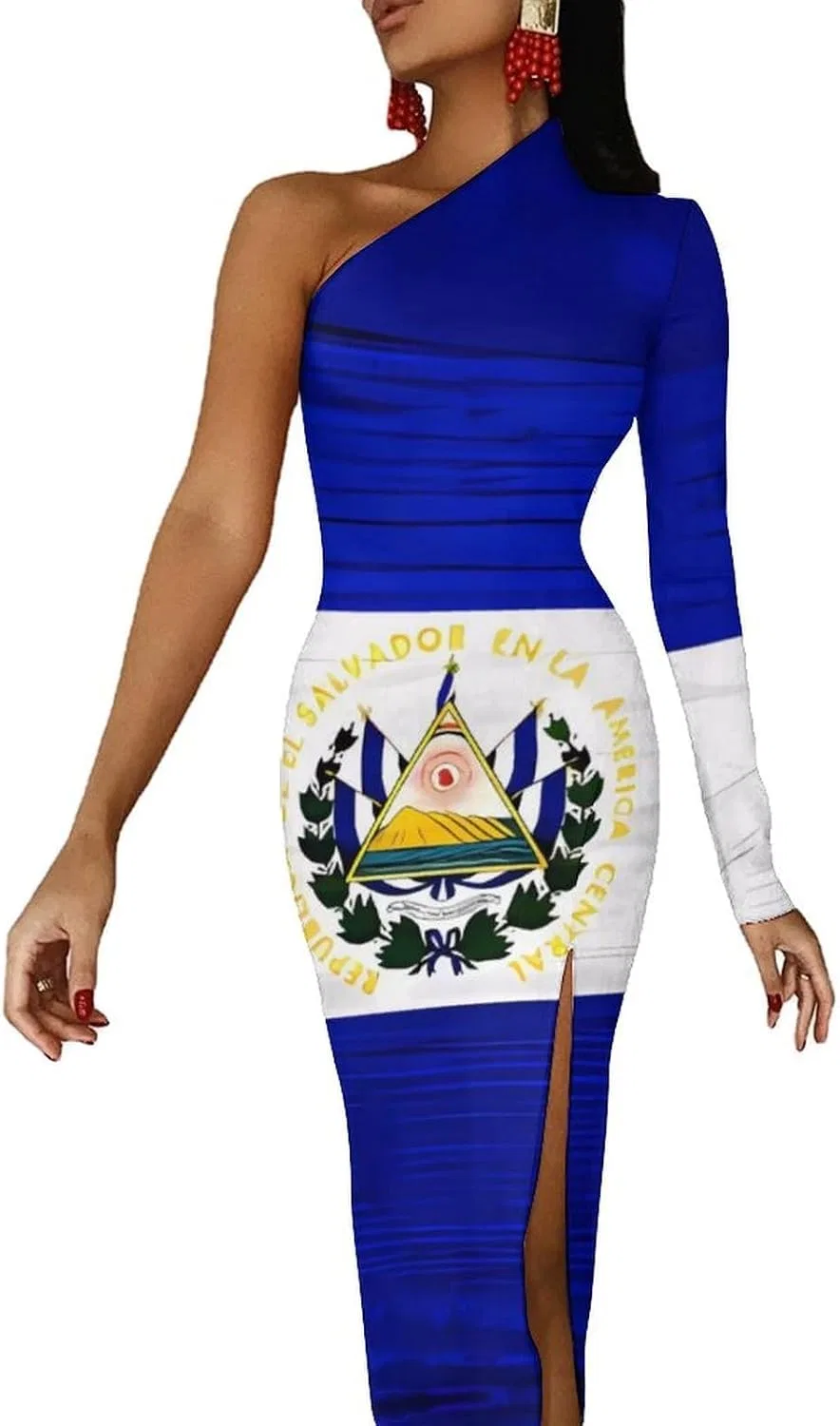 Женское коктейльное платье с одним рукавом El Sal-vador Flag, Style