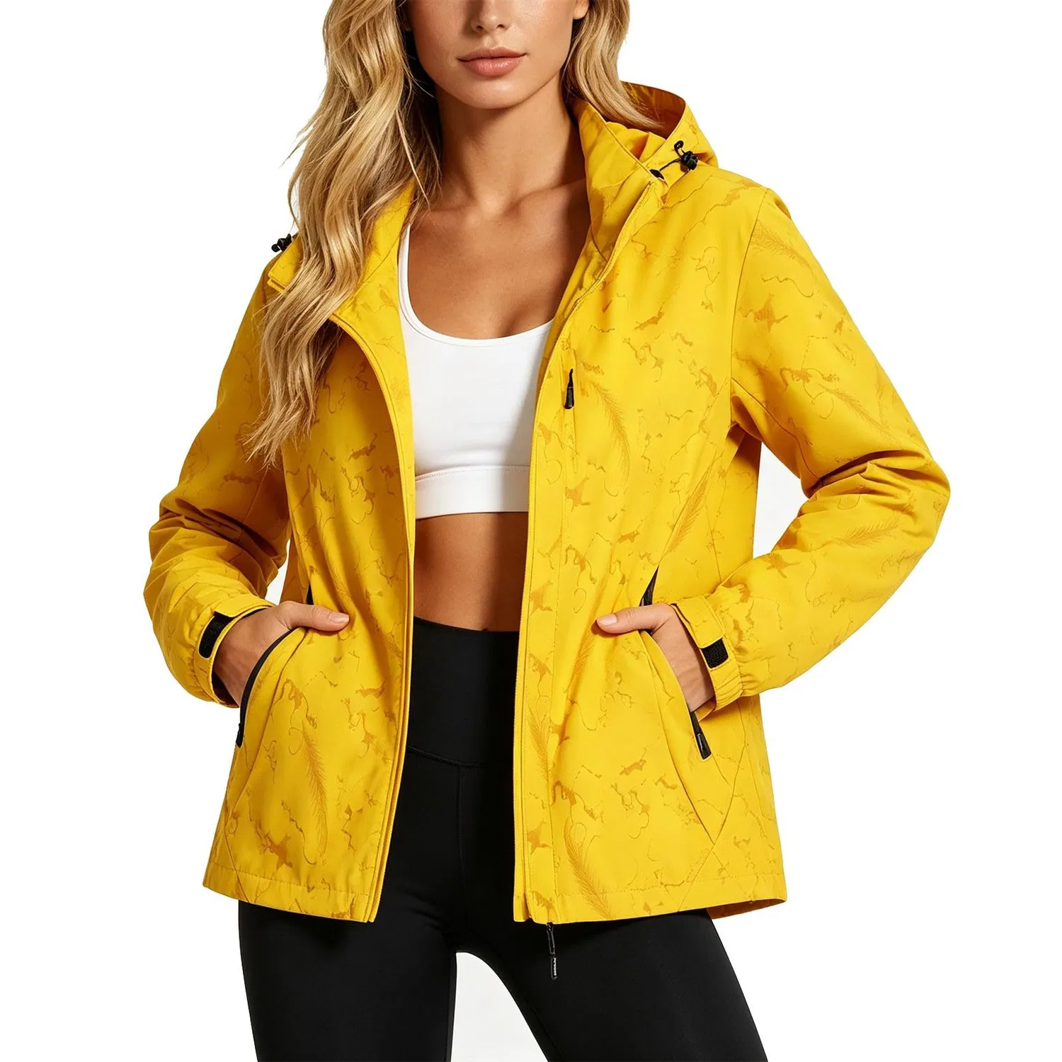 Женский дождевик с капюшоном, модель Giacca impermeabile da donna mimetica, giallo