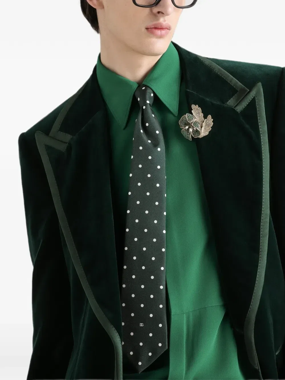 Однобортный бархатный пиджак DOLCE & GABBANA, зеленый — фото 4