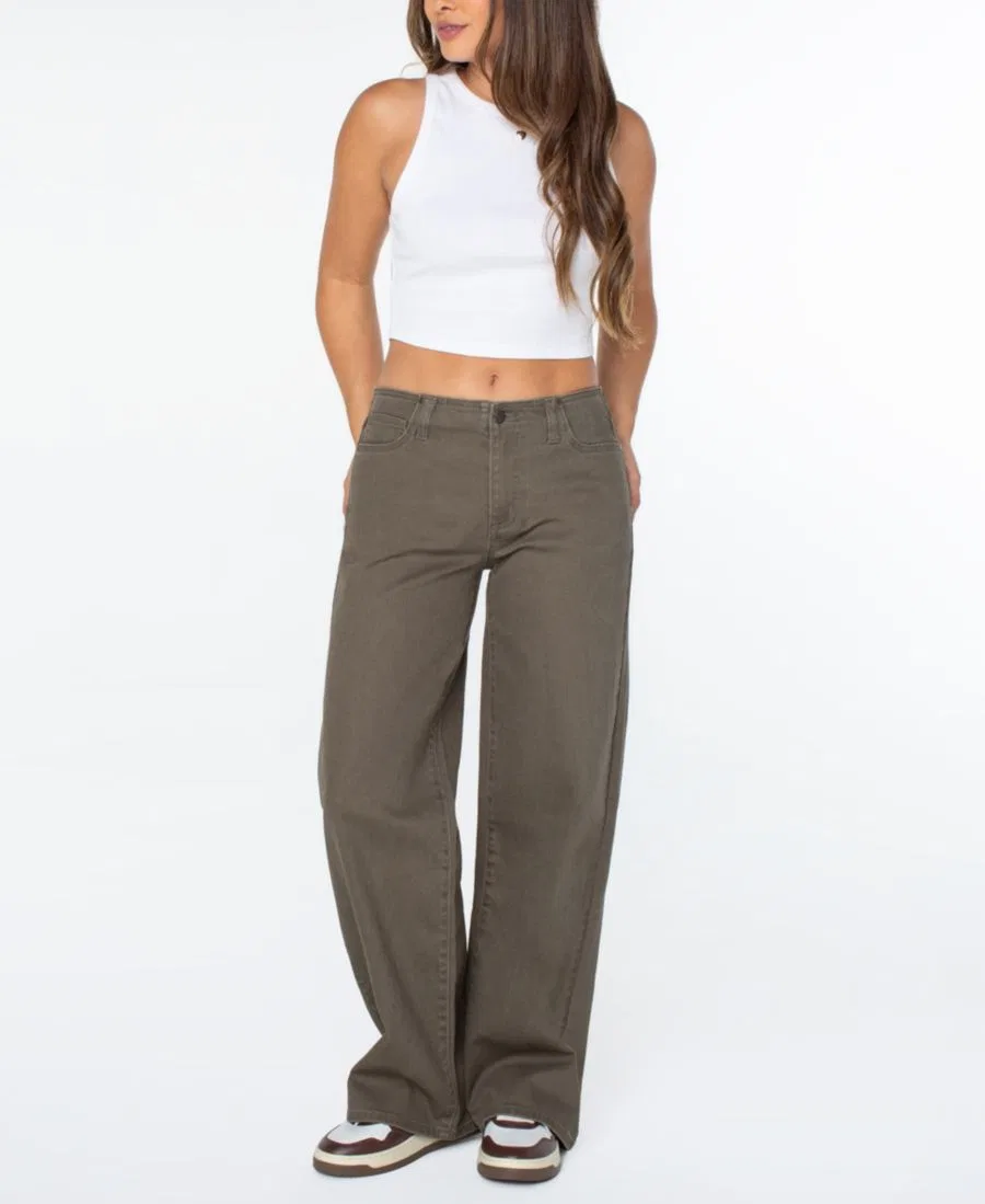 Джинсы свободного кроя с завышенной талией, модель No-Waist Mid-Rise Baggy Jeans Celebrity Pink, Olive — фото 3