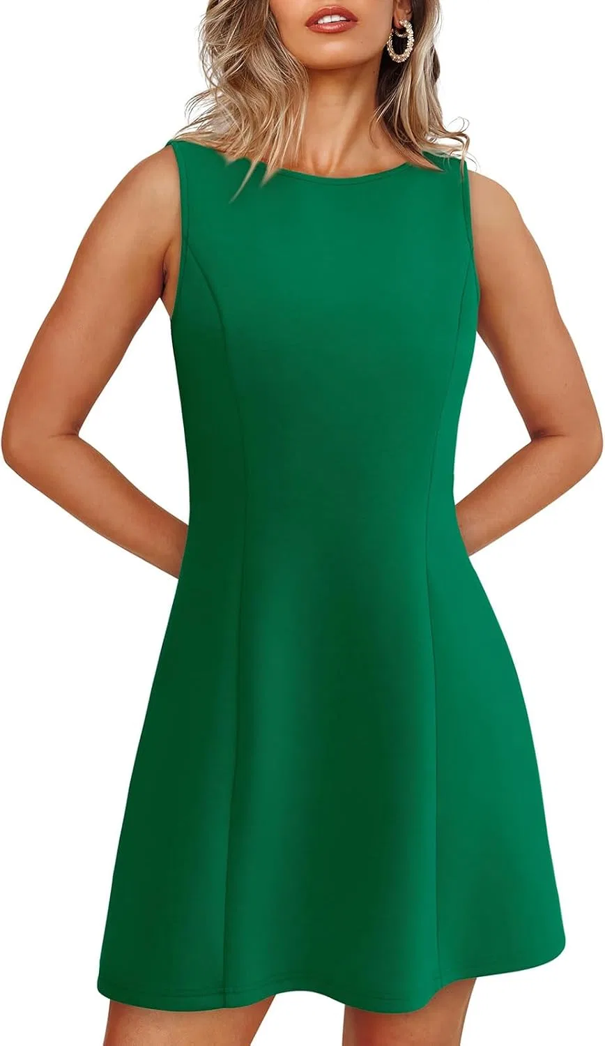 Женское летнее мини-платье A-силуэта без рукавов, Dark Green