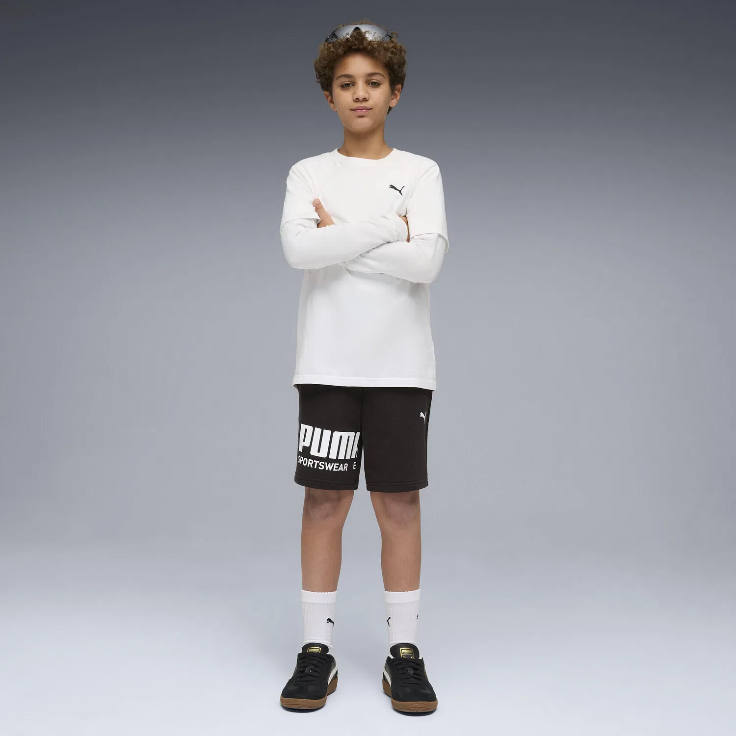 Детские шорты с графическим принтом Sport Graphic Puma, Schwarz Aschgrau — фото 4