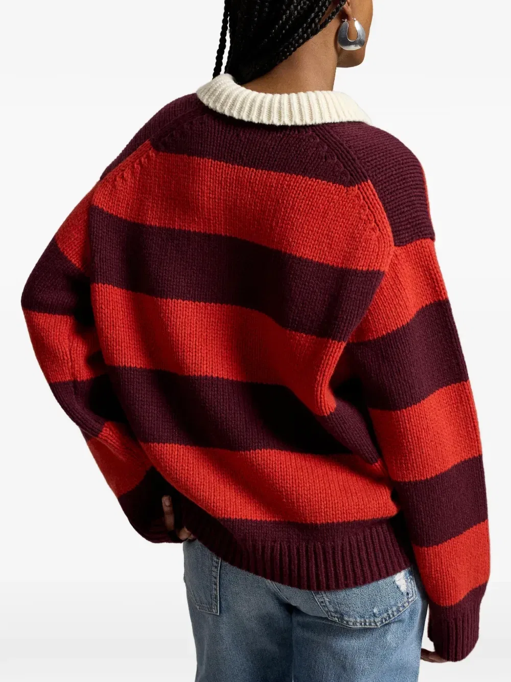 Полосатый свитер с воротником поло Polo Ralph Lauren, красный — фото 3