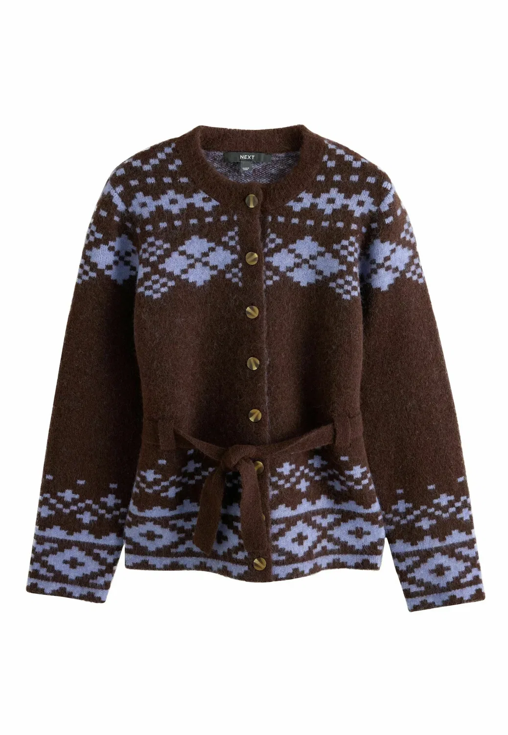 Кардиган с поясом и пуговицами - кардиган Next, Chocolate Brown Purple Fairisle