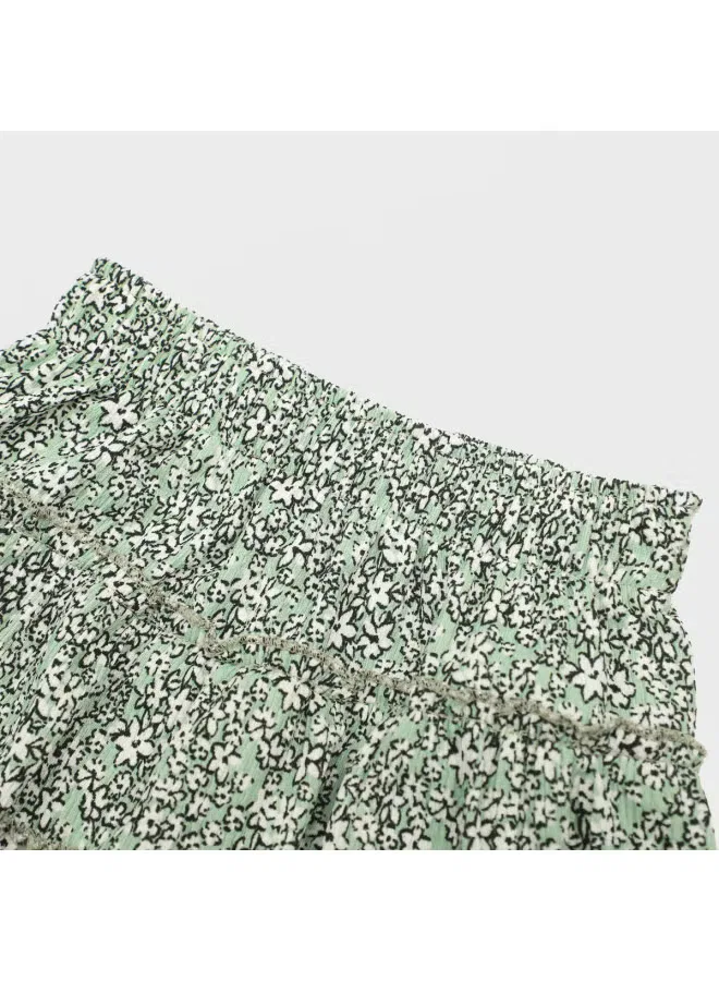Юбка ярусная с цветочным принтом Zara, белый зеленый — фото 4