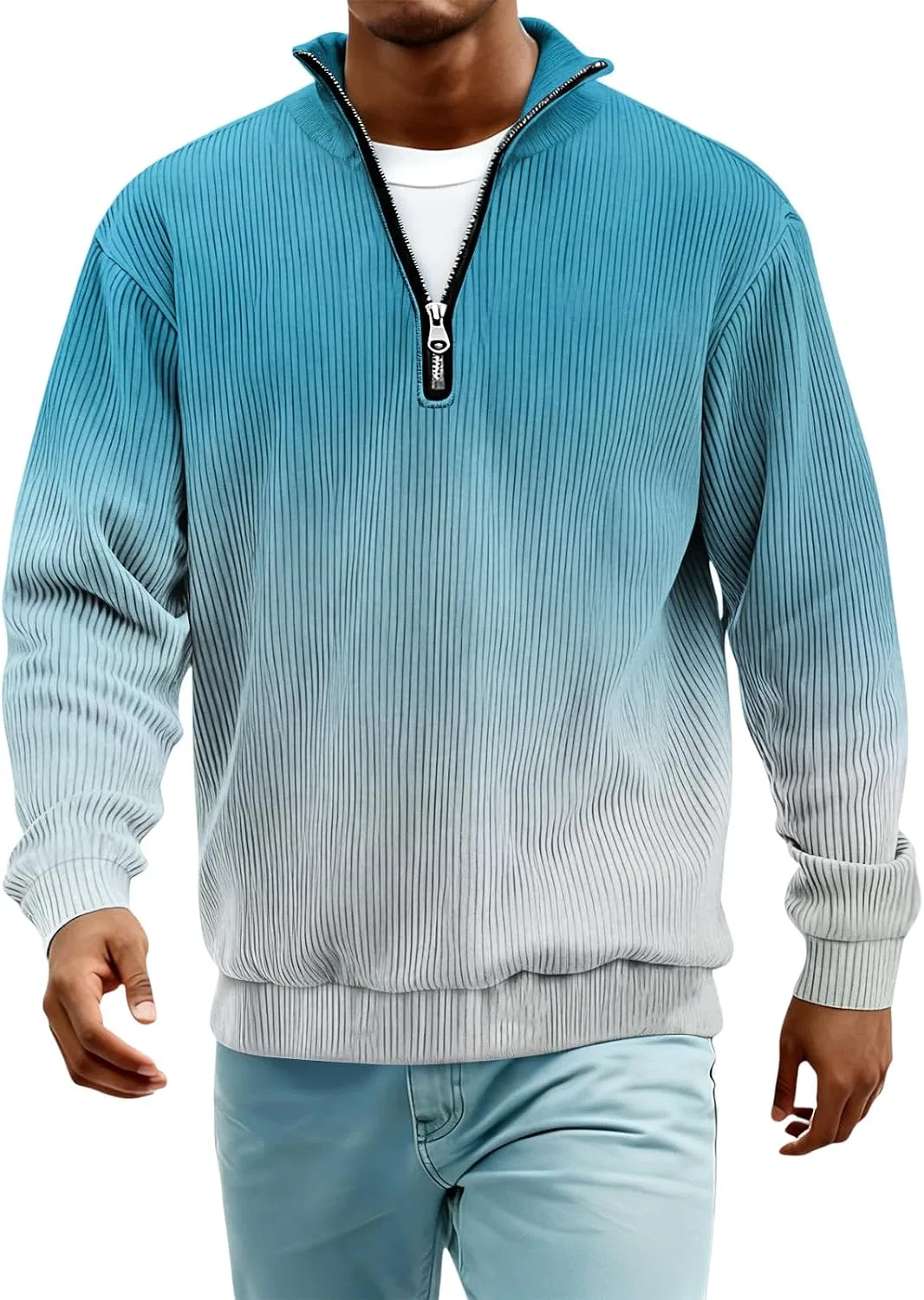 Женская длинная футболка с воротником-поло Regular Fit, Sky Blue