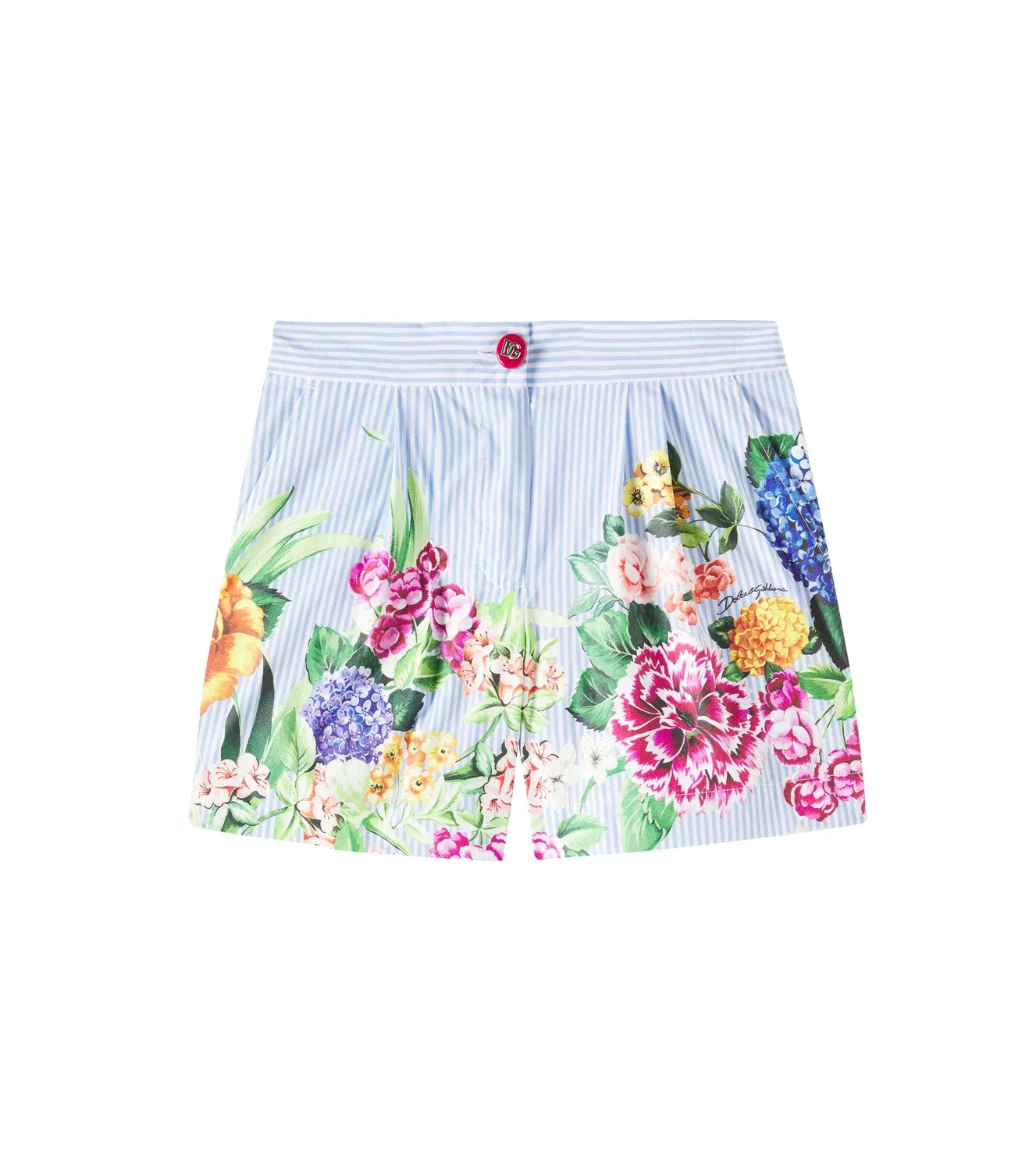 Шорты хлопковые с цветочным принтом Dolce&Gabbana Kids, голубой