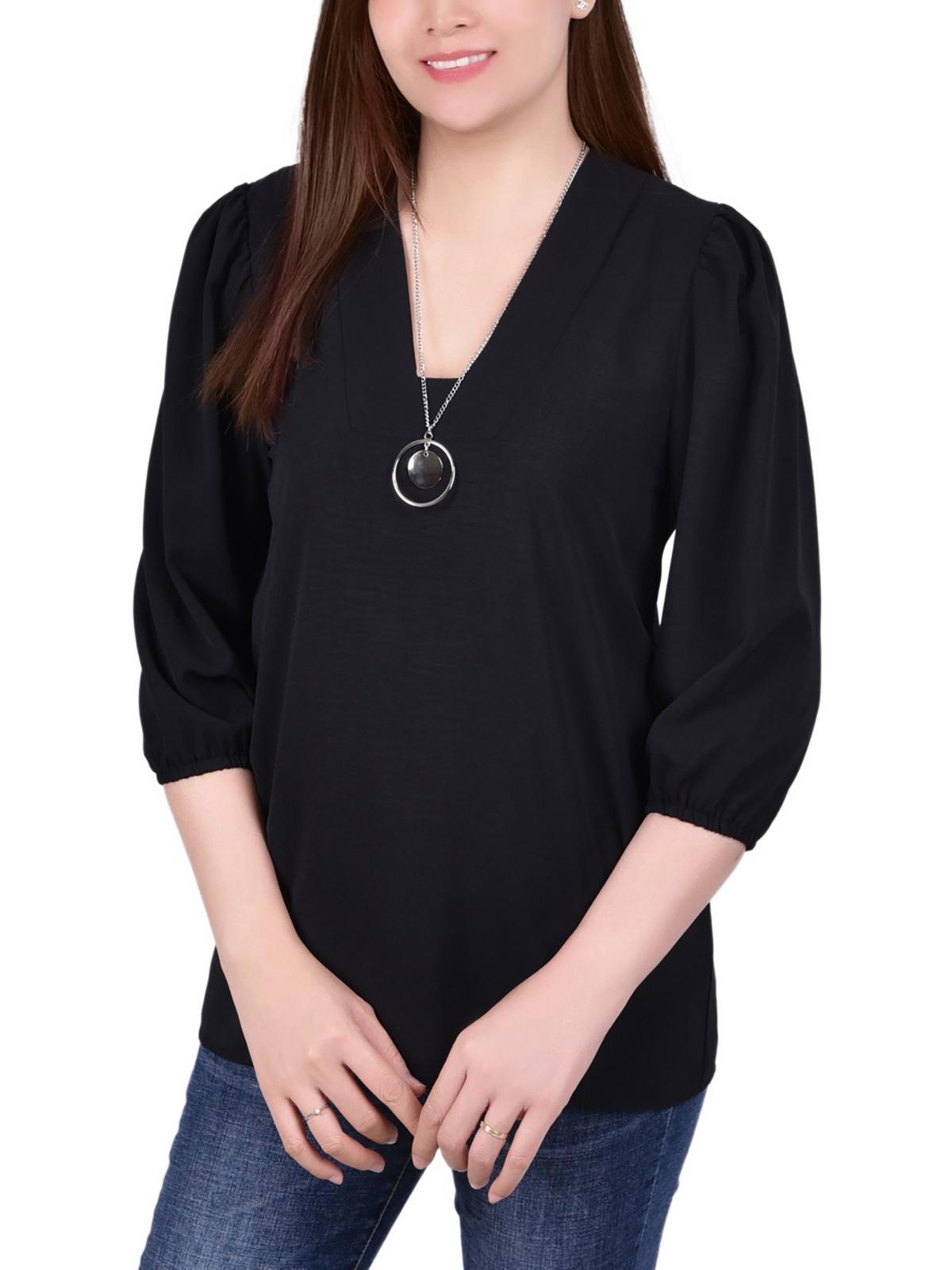 

Женская трикотажная блузка Petites с V-образным вырезом NY Collection, черный