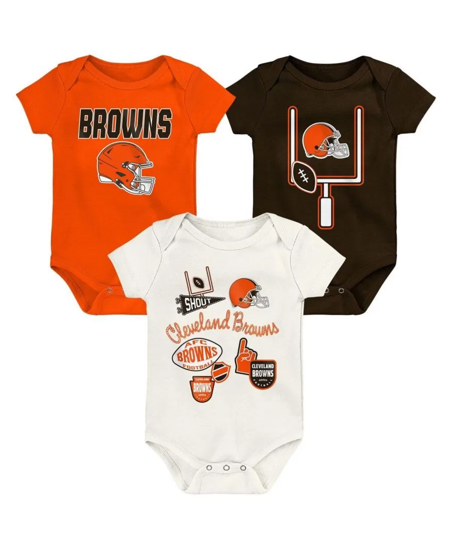 Комплект боди с коротким рукавом с принтом Cleveland Browns Littlest Player Outerstuff, Cream Orange