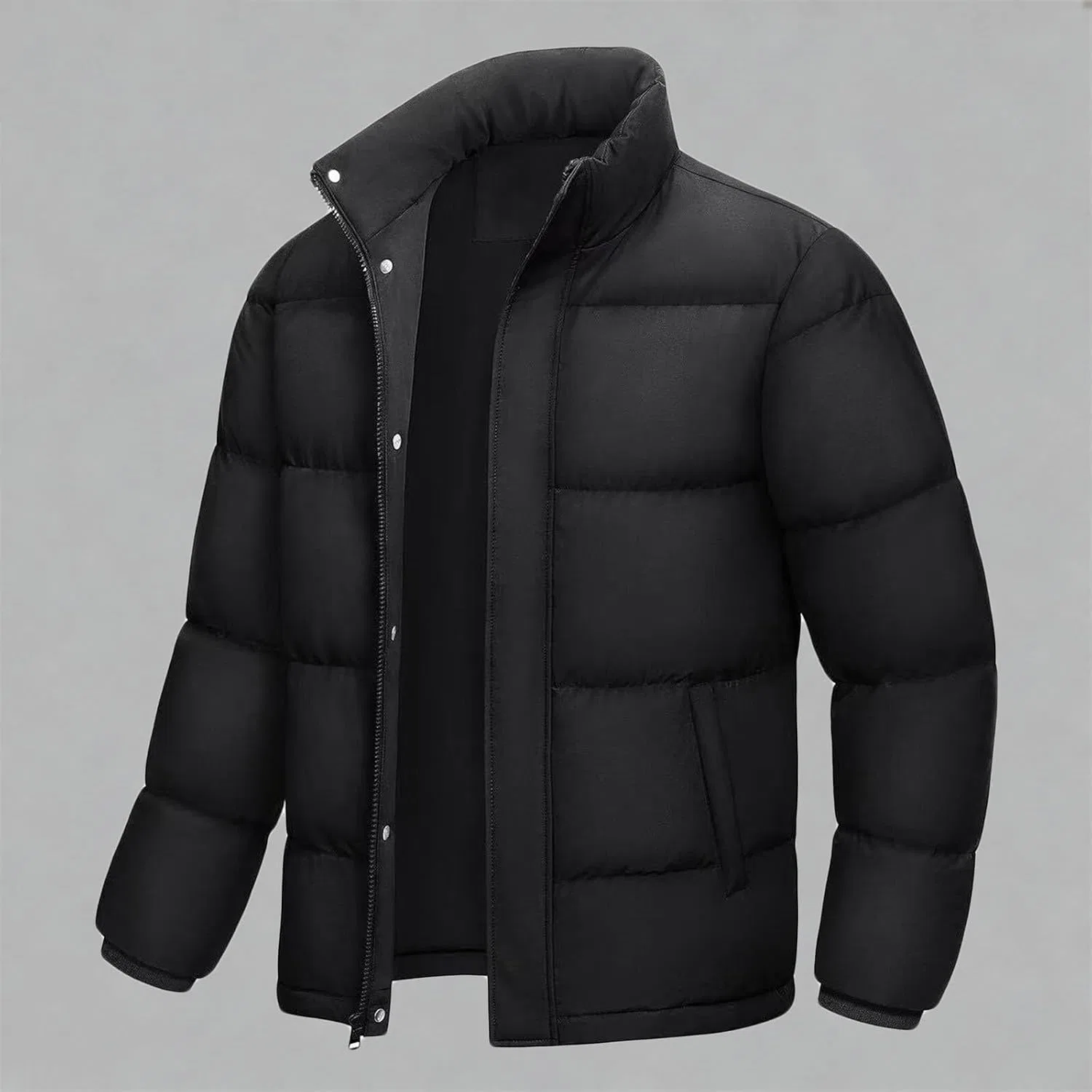 Мужское пальто с наполнителем из пуха, с длинным рукавом, модель Bubble Jackets, чёрный — фото 2
