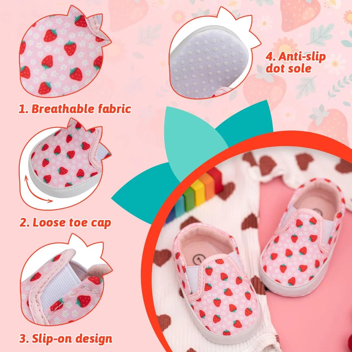 Детские кеды для девочек и мальчиков с принтом Candy Shoes ohsofy, Strawberry — фото 4