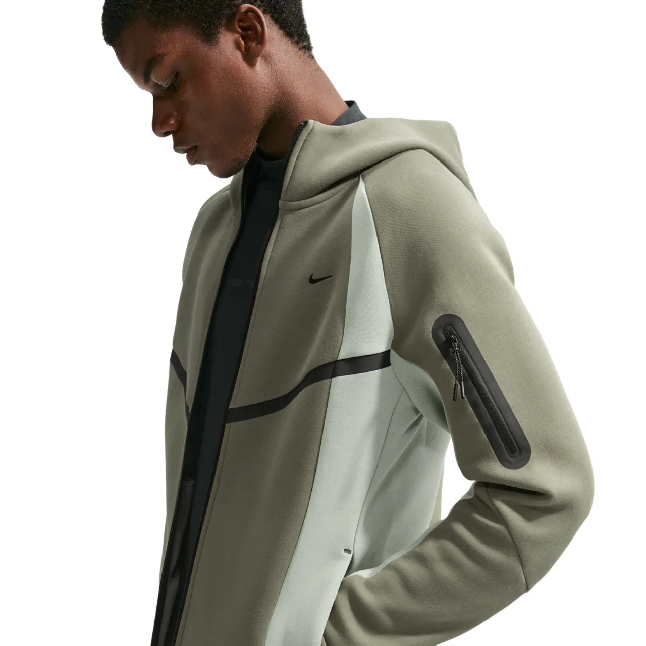 Мужская куртка с полной застежкой-молнией Nike Tech Fleece Pro Wear, Silver Sage/Jade Horizon/Black — фото 3