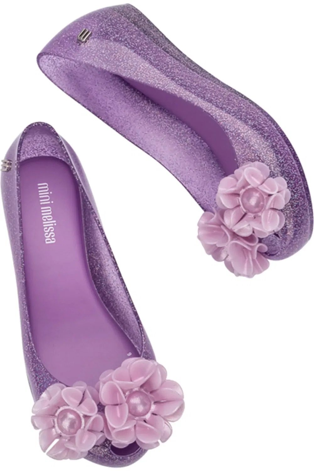 Детские балетки с цветочными аппликациями Springtime Mini Melissa, Lilac Glitter — фото 3