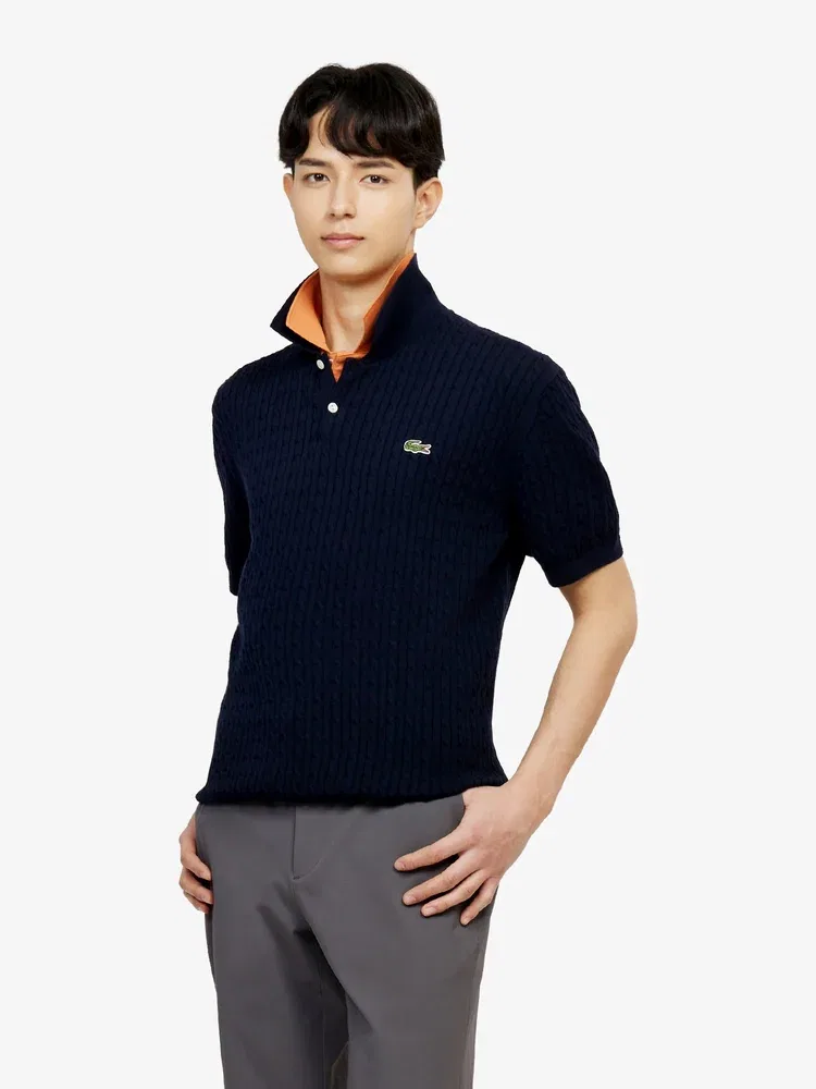Футболка поло с кабельным узором LACOSTE, Navy
