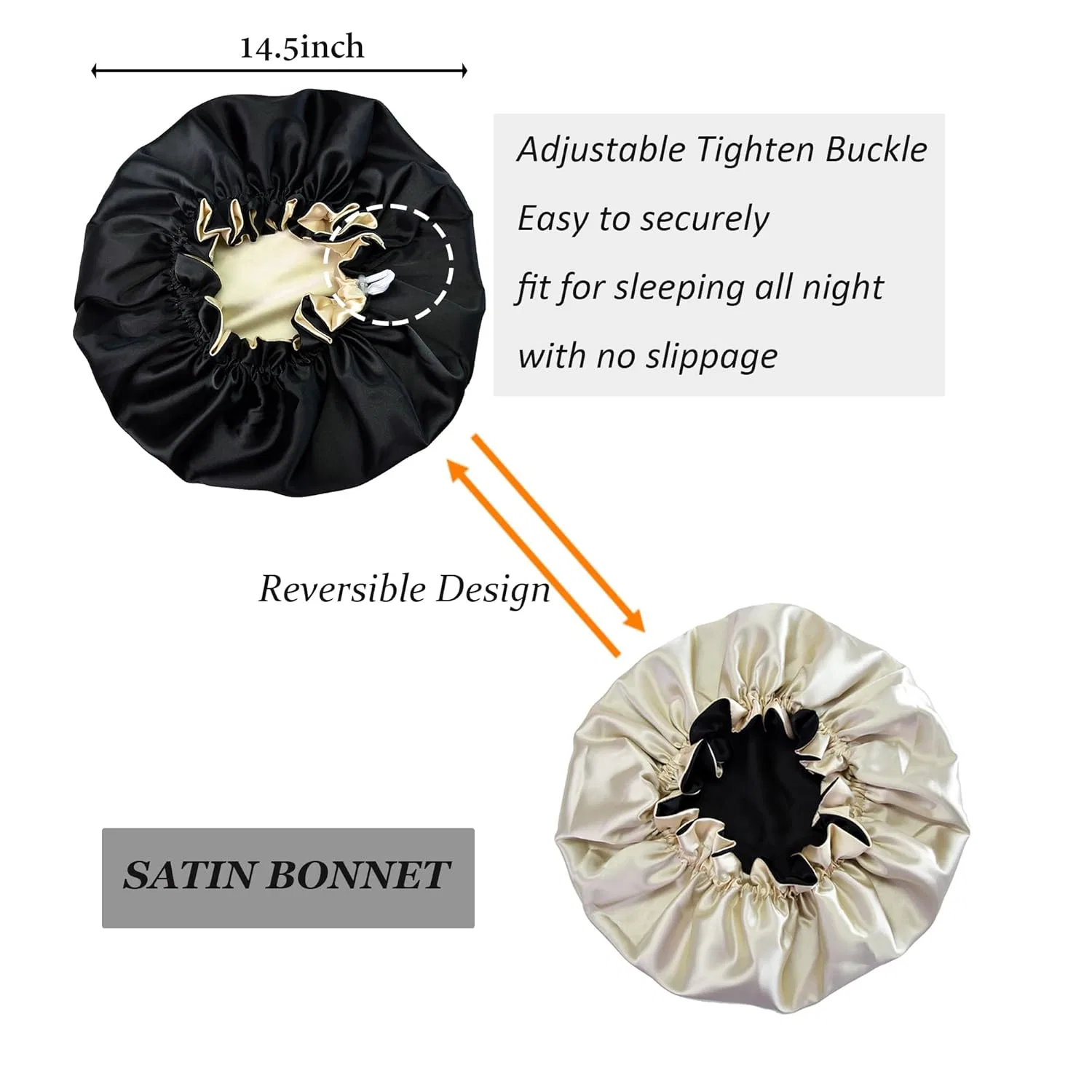 Шапочка для сна Satin Bonnet, двойной слой, черный, Beutyme — фото 2