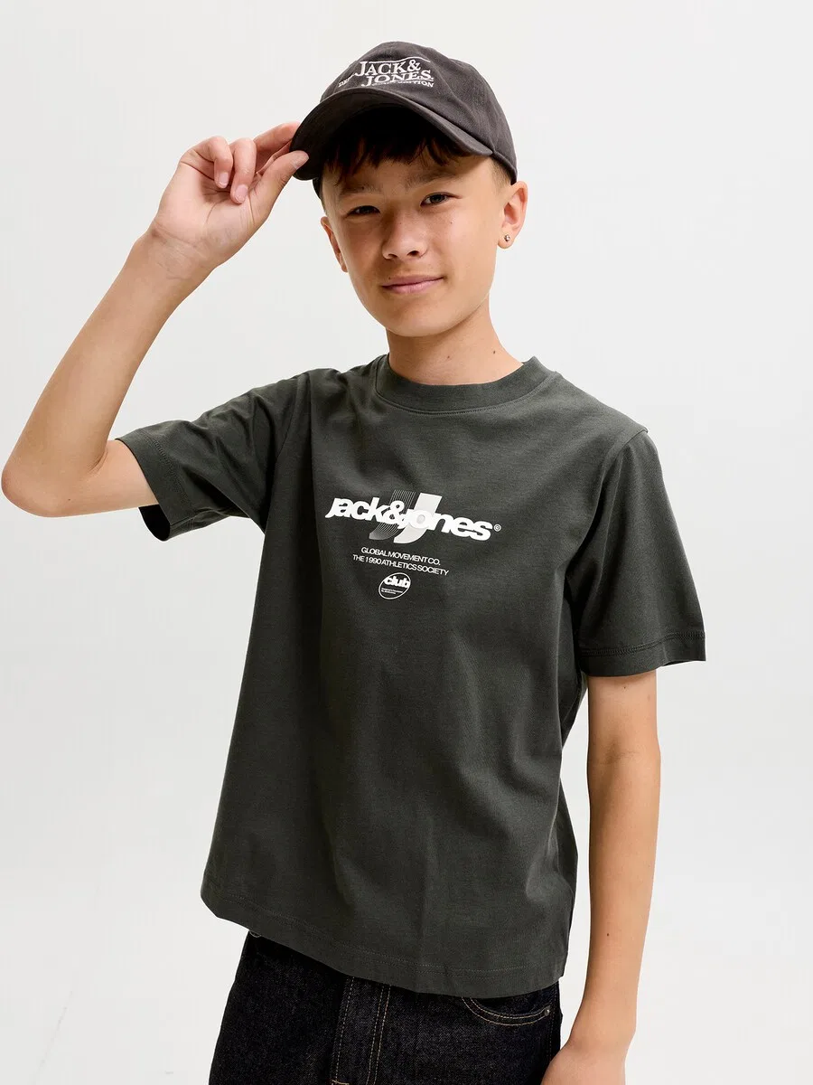 Детская футболка Jack & Jones Junior 'JCOCLUB' графитового цвета — фото 4