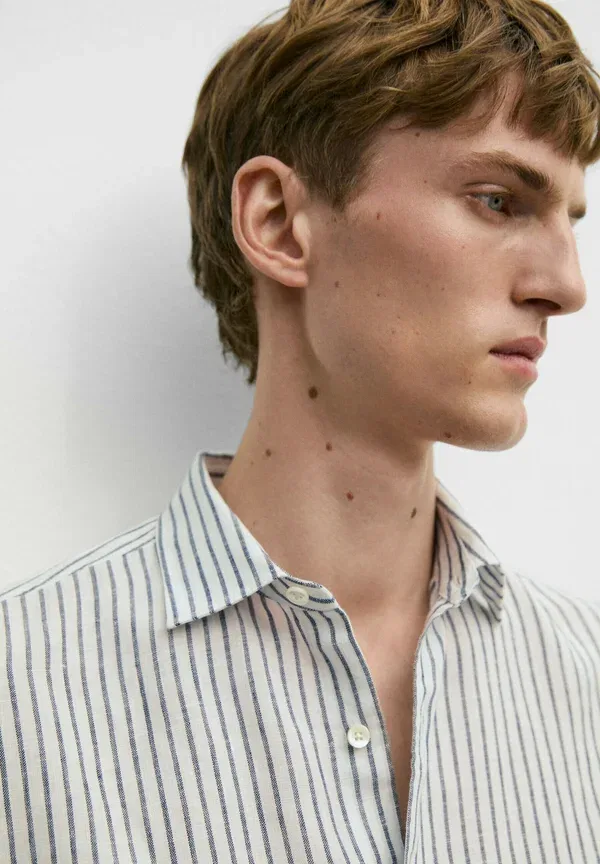 Рубашка из льна Striped Massimo Dutti, Mottled Dark Blue, темно-синий — фото 4