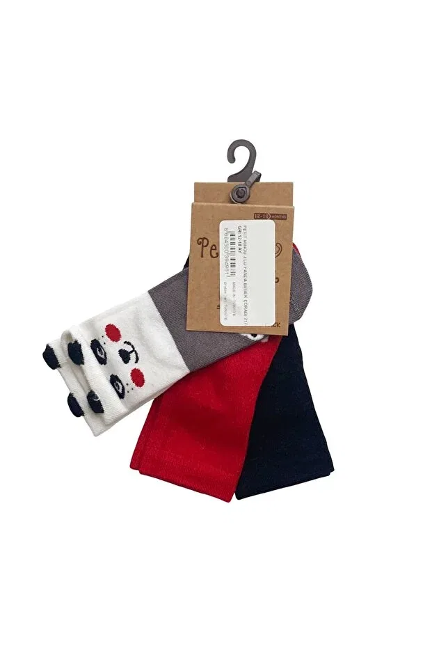 Детские носки для новорожденных с принтом 3-Pack panda baby socks 2174 Petit Minou, Gri