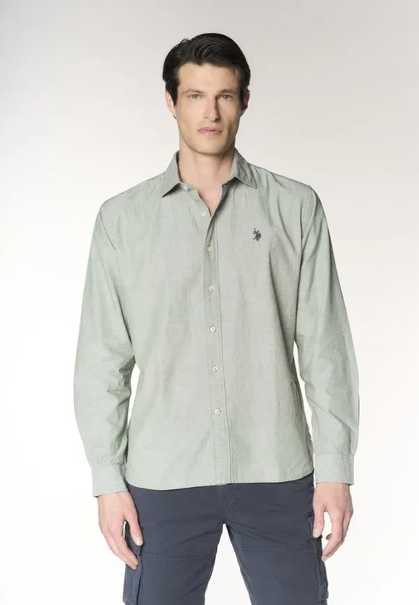 Рубашка из хлопка и льна U.S. Polo Assn. Green, зеленый