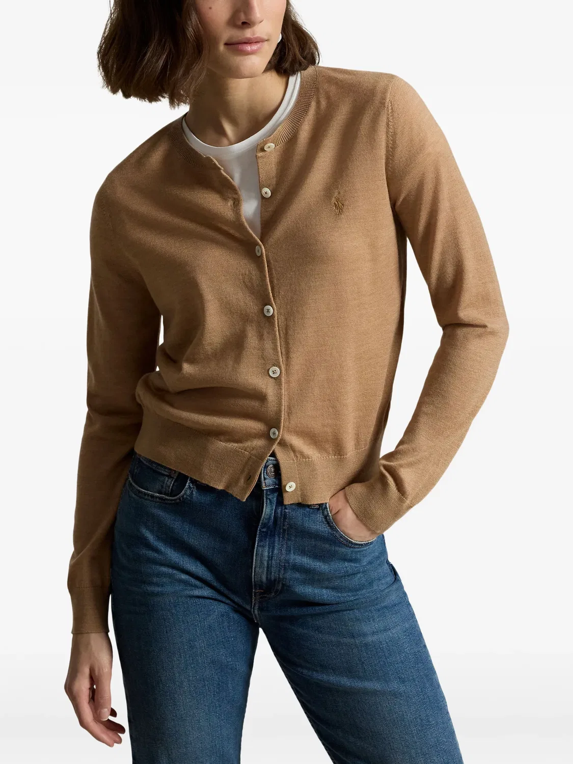 Шерстяной кардиган с вышитым логотипом Polo Ralph Lauren, нейтральные — фото 2