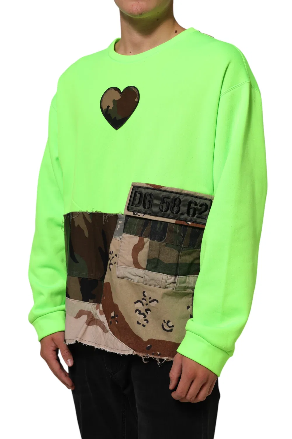 Мужской свитшот с патчворк-сердцем Crew Neck Sweatshirt Dolce & Gabbana, Green — фото 3