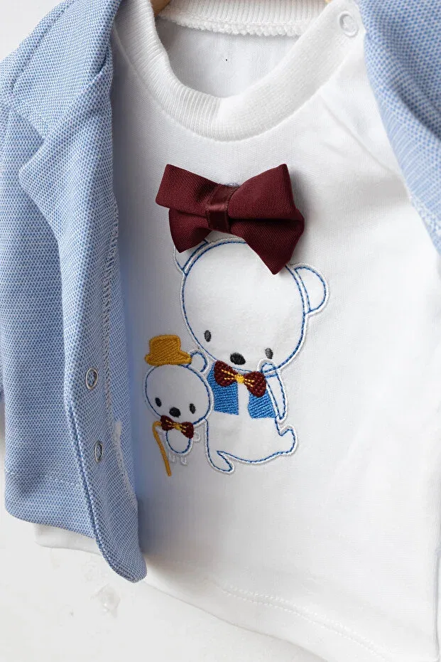 Детский комбинезон с галстуком-бабочкой и медвежонком Yukobaby Bebeğiniz Için En Doğalı, Blue — фото 2