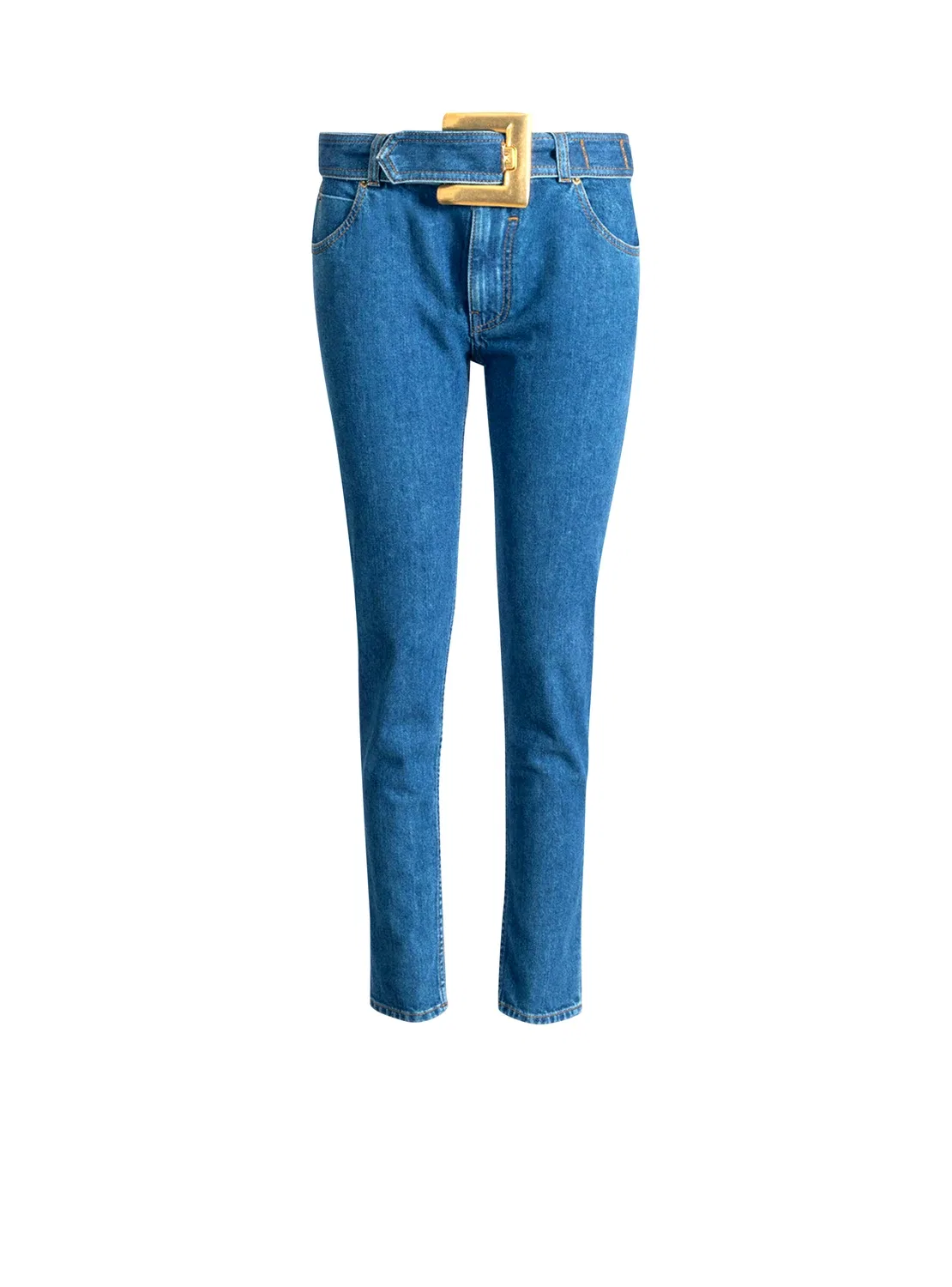 Джинсы из денима с поясом BALMAIN, синий
