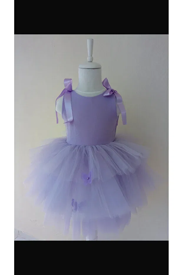 Детское платье для девочек с принтом Butterfly Detailed Special Occasion Birthday Dress Kokosh Kidss, Purple — фото 2