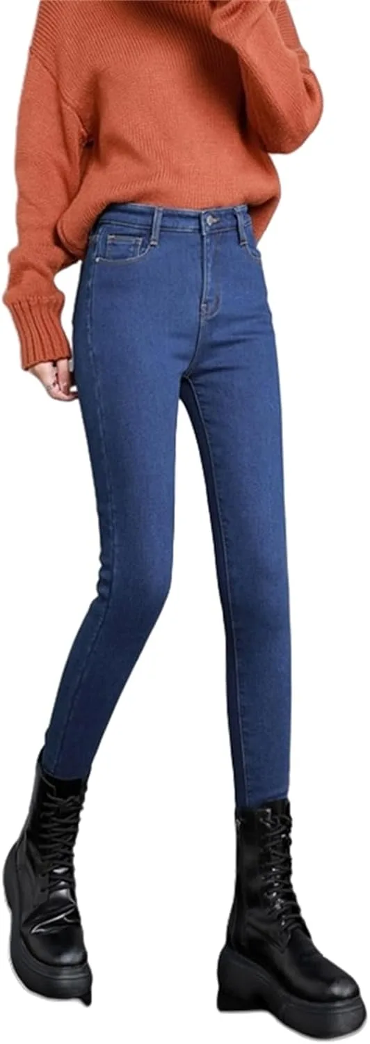 Утепленные джинсы женские high waisted skinny с карманами