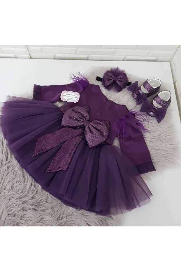 Детский комплект для девочек с принтом Camel Hair Birthday Dress Almira Tasarım, Damson