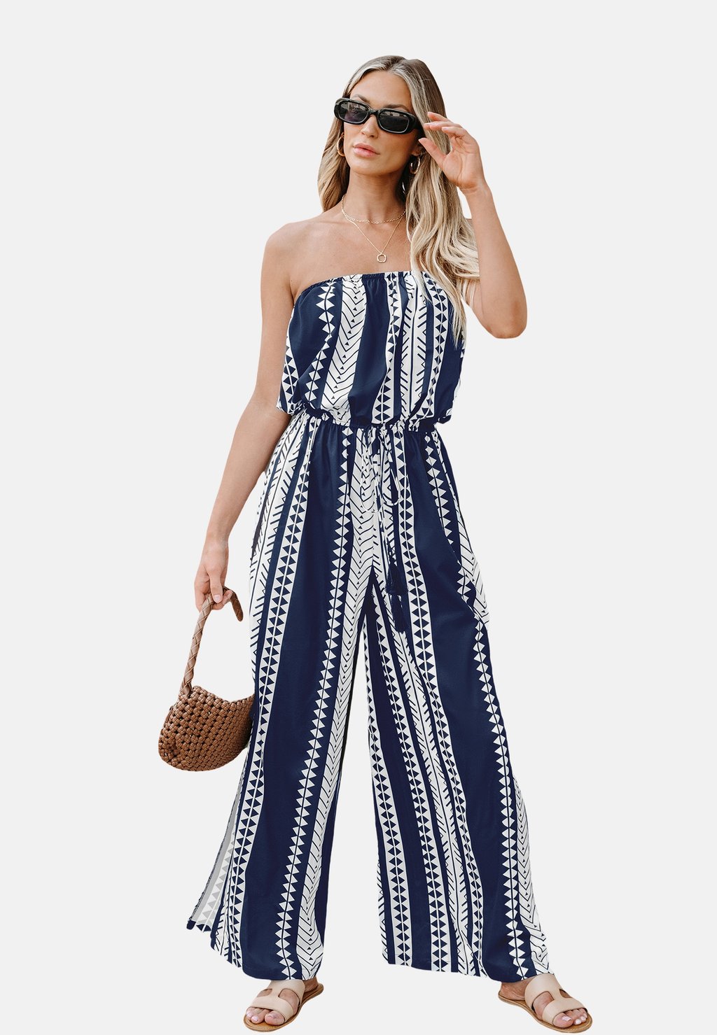 

Комбинезон GEOMETRIC TUBE WIDE LEG Cupshe, темно-синий
