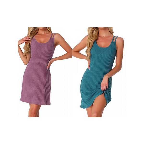 

2 упаковки женской безрукавной ночной сорочки из ребристого трикотажа Inspire Chic, Peacock Blue Purple