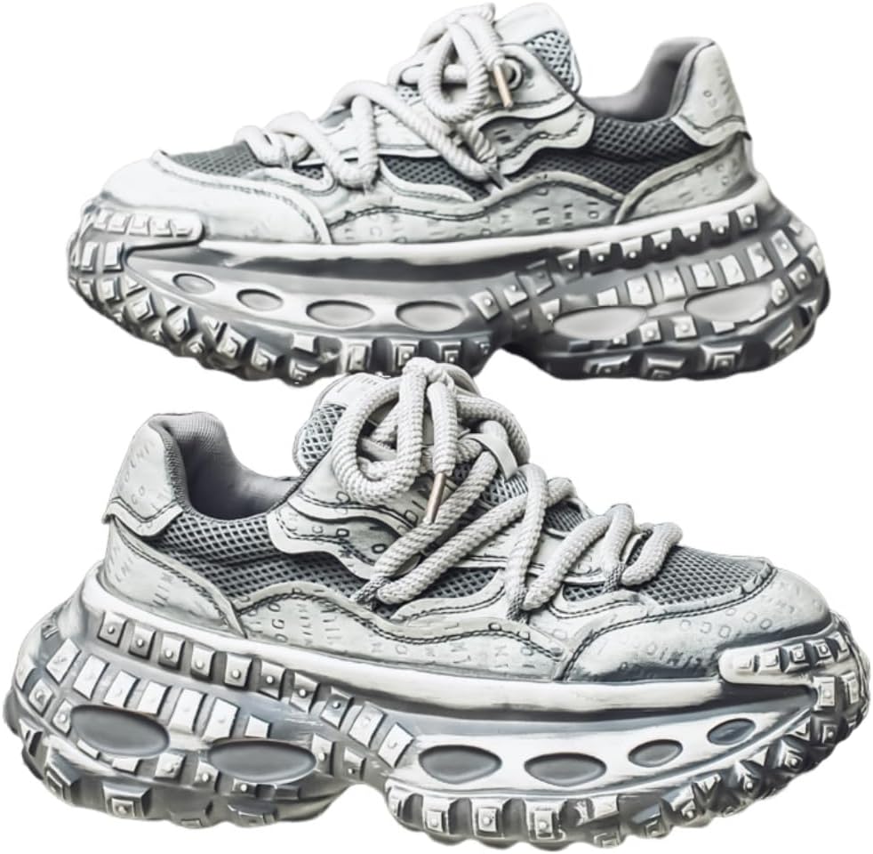 

Мужские винтажные легкие кроссовки с платформой, нескользящие, с цветными блоками, повседневные, на шнуровке, массивные кеды Lexamen, белый