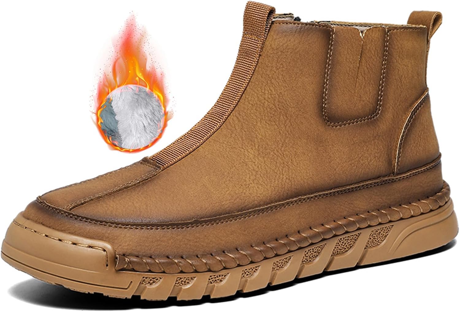

Мужские водонепроницаемые кожаные ботинки Чукка для походов, кемпинга и вождения, модные, с теплой подкладкой из меха, ручная строчка, круглый носок, боковая молния, ботинки на щиколотку Glbdu, хаки