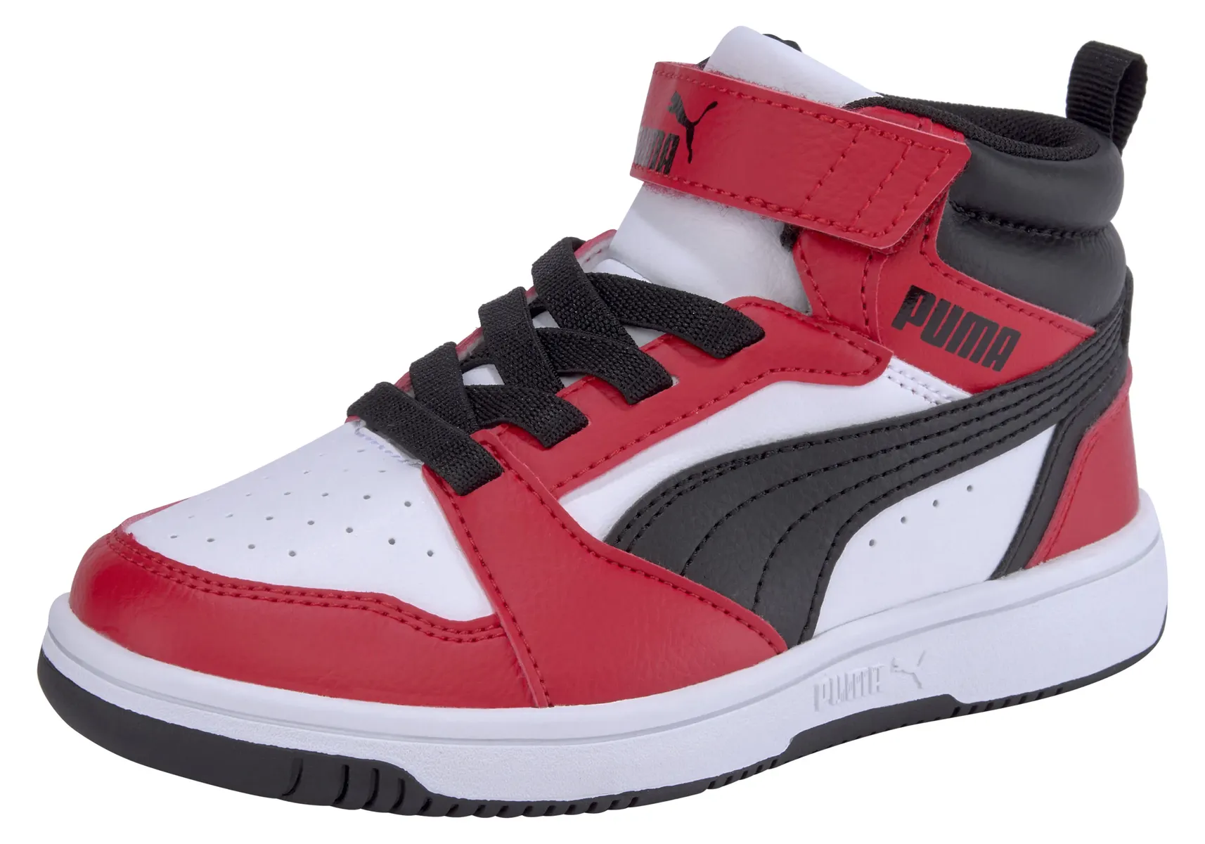 

Кроссовки PUMA "REBOUND V6 MID AC+ PS", цвет Puma White- Puma Black-For All Time Red