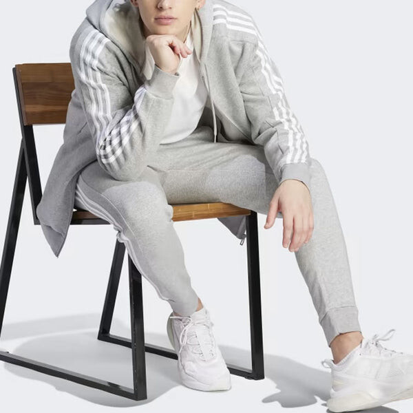 Толстовка с капюшоном из флиса с 3 полосками и застежкой-молнией Adidas, серый — фото 4