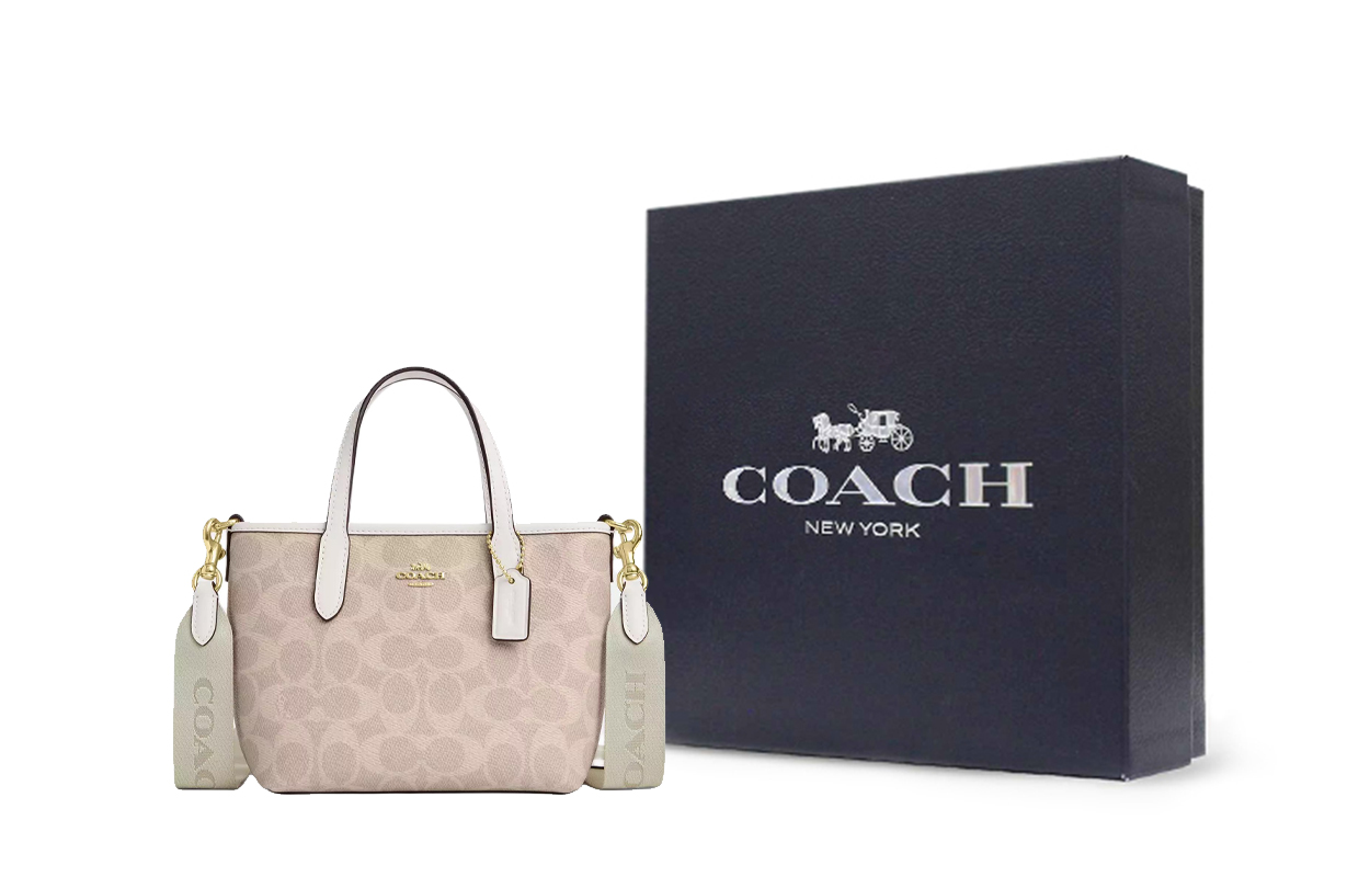 

COACH Городская сумка из прорезиненного хлопка Шоппер Сумка через плечо Миниатюрная женская сумка на одно плечо в песочном и меловом белом цвете