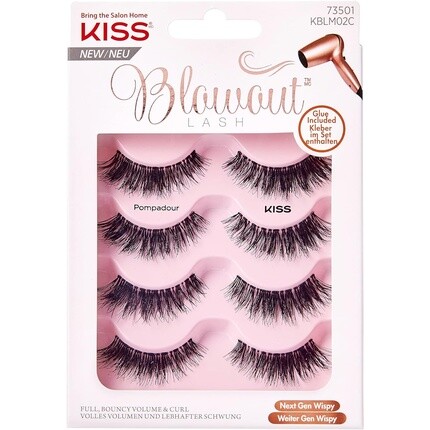 

Коллекция Blowout Lash, 4 пары накладных ресниц Pompadour, многоразовые, в комплект входит клей для ресниц, Kiss