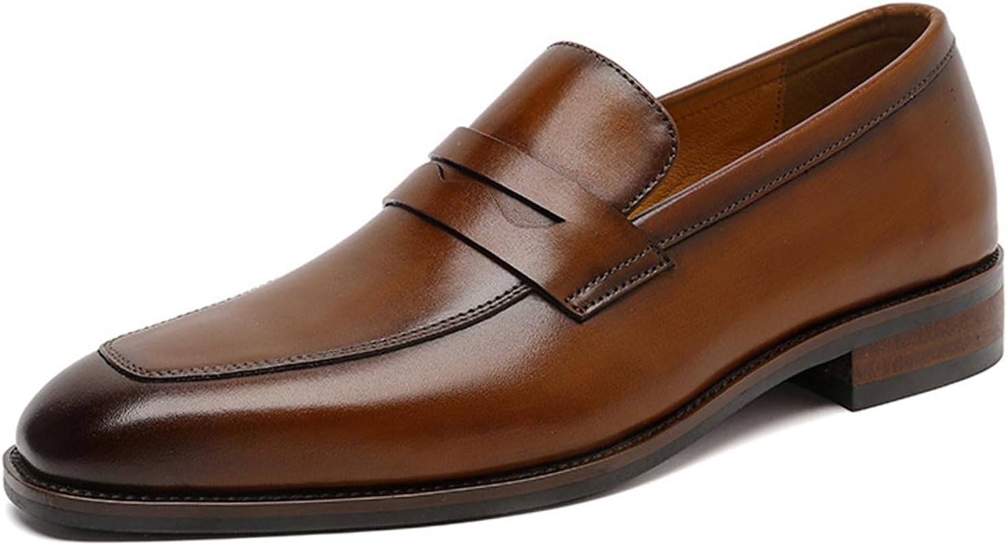 

Мужские классические лоферы с простым носком, удобные слип-наки на низком каблуке, формальные кожаные туфли для свадьбы, выпускной, офисная работа Melgonmg, коричневый