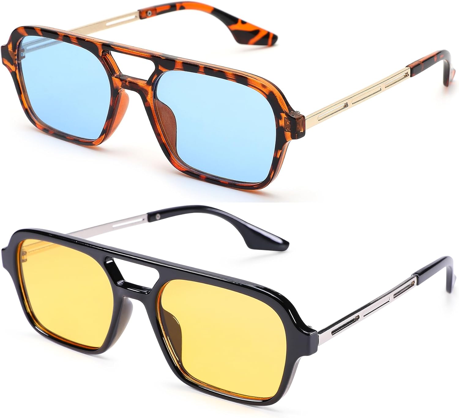 

Ретро-солнцезащитные очки-авиаторы 70-х годов для женщин и мужчин - винтажные солнцезащитные очки в маленькой квадратной оправе с тонированными линзами GLARDEFE, B1 Leopard / Blue Lens + Black / Yellow Lens